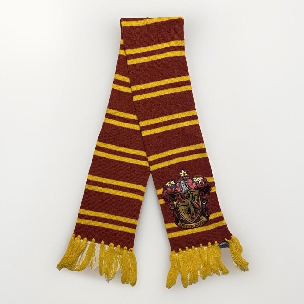 Harry Potter Gryffindor Knit Scarf 49"x 6" Red & Gold Sewn On Patch With Fringe